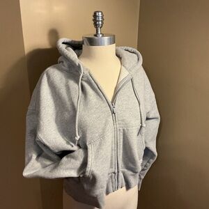 Aritzia Crop Boyfriend Sweaterfleece Grey Hoodie